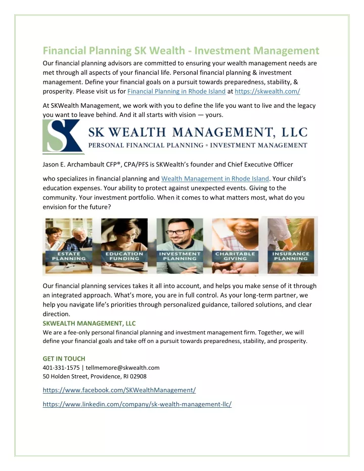 financial planning sk wealth investment