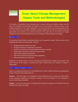 Change Management Classic Tools and Methodologies