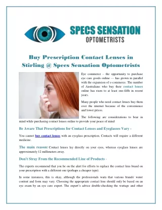 Buy Prescription Contact Lenses in Stirling @ Specs Sensation Optometrists