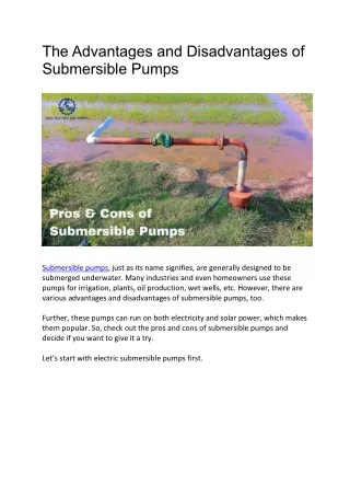 Advantages & Disadvantages of Submersible Pump -Waa Motors