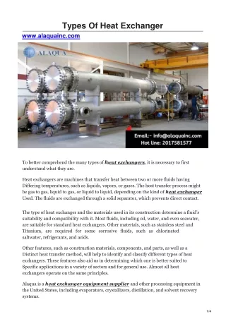 types of heat exchanger www alaquainc com