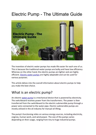 Electric Pump - The Ultimate Guide