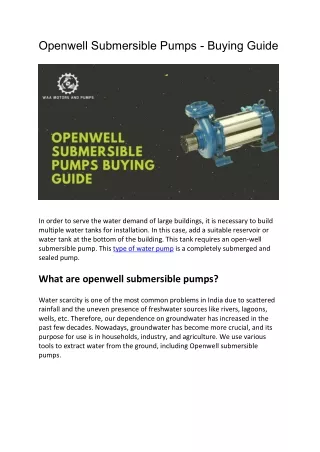 Openwell Submersible Pumps - Buying Guide [2021]