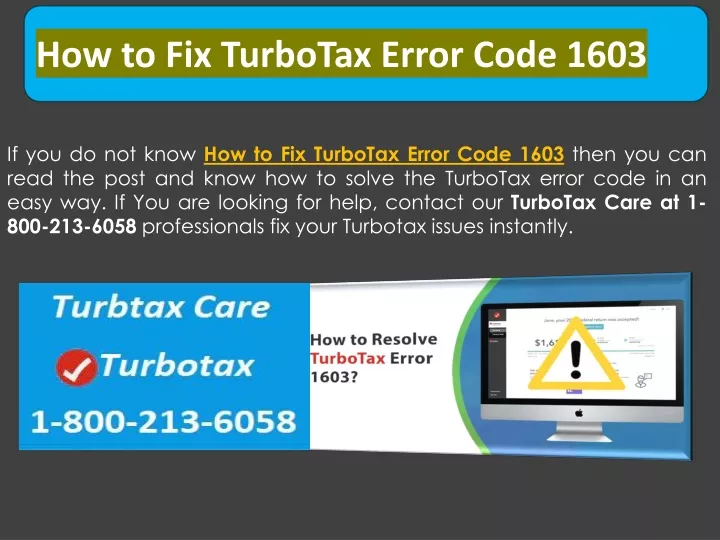 how to fix turbotax error code 1603