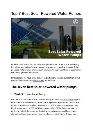 Top 7 Best Solar Powered Water Pumps [2021] – Waa Motors