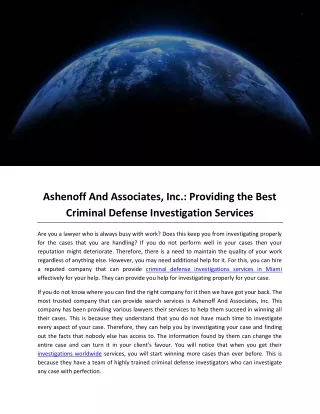 Ashenoff And Associates, Inc Providing the Best Criminal Defense Investigation Services