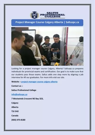 Project Manager Course Calgary Alberta  Saltuspc.ca