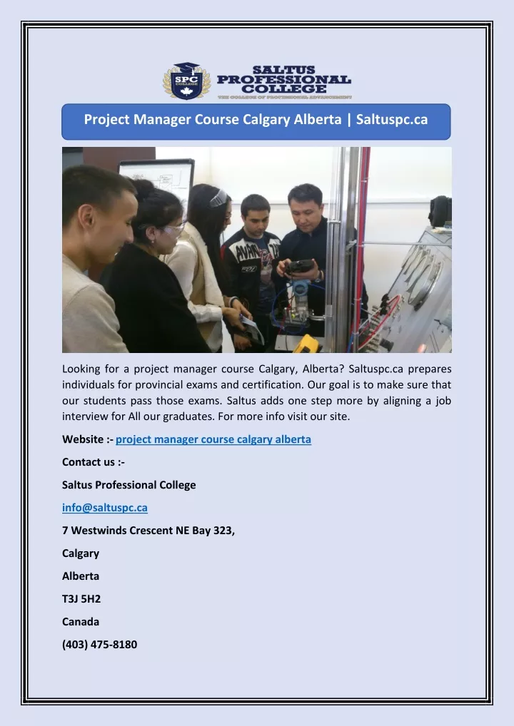 project manager course calgary alberta saltuspc ca