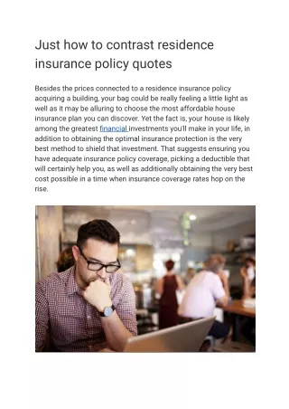 Just How To Contrast Residence Insurance Policy Quotes