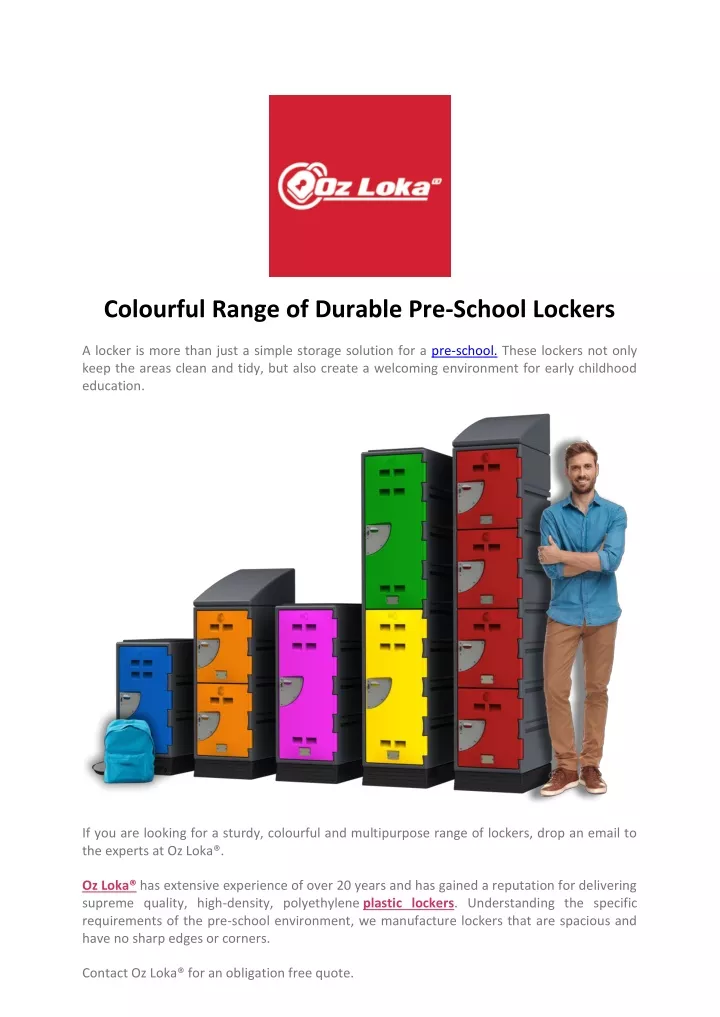 colourful range of durable pre school lockers