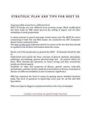 Strategic Plan and Tips for NEET SS