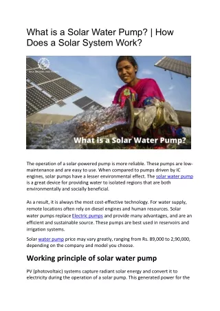 What is a Solar Water Pump? | How does a Solar System work?