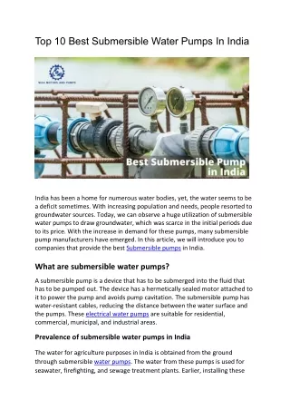Top 10 Best Submersible Water Pumps in India – Waa Motors