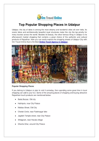 Top Popular Shopping Places in Udaipur