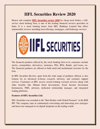 IIFL Securities Review 2020