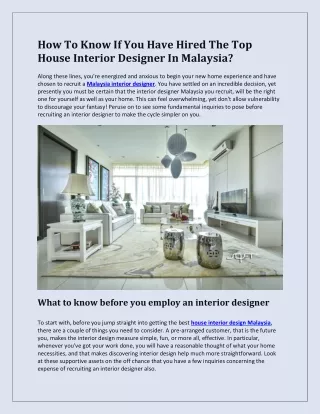 How To Know If You Have Hired The Top House Interior Designer In Malaysia?