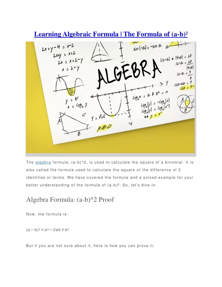 learning algebraic formula the formula of a b
