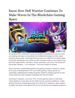 know how defi warrior continues to make waves