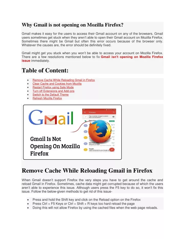 why gmail is not opening on mozilla firefox
