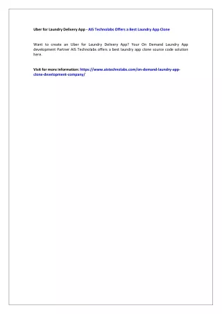 Uber for Laundry Delivery App - AIS Technolabs Offers a Best Laundry App Clone