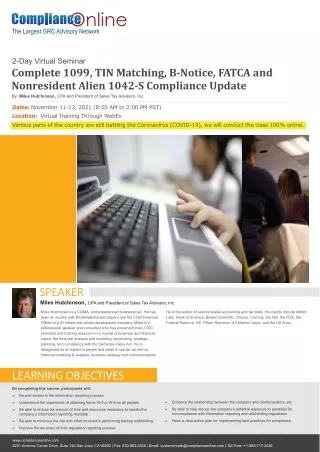 Complete 1099, TIN Matching, B-Notice, FATCA and Nonresident Alien 1042-S Compli