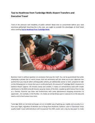 Taxi to Heathrow from Tunbridge Wells Airport Transfers and Executive Travel