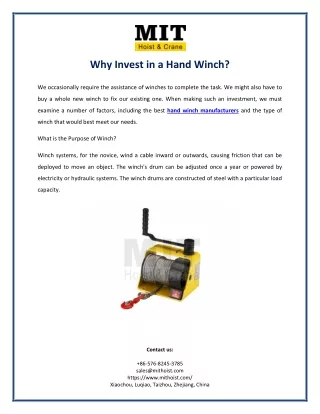 why invest in a hand winch
