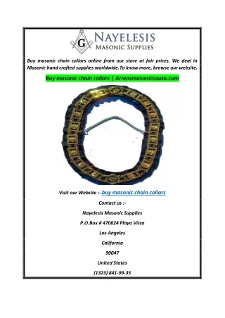 buy masonic chain collars online from our store