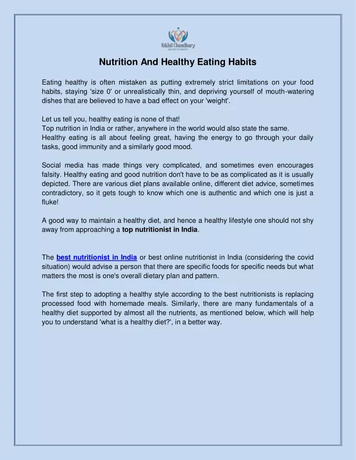 nutrition and healthy eating habits
