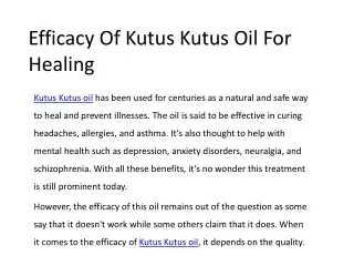 Efficacy Of Kutus Kutus Oil For Healing