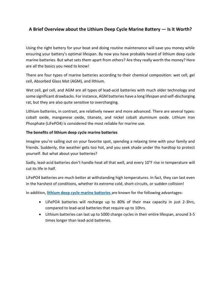 a brief overview about the lithium deep cycle