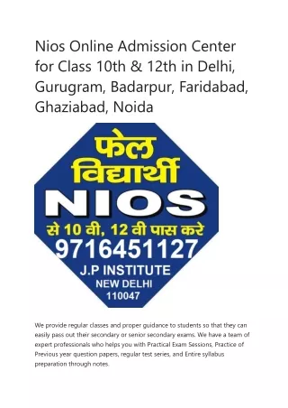 Nios Online Admission Center for Class 10th & 12th in Delhi, Gurugram, Badarpur, Faridabad, Ghaziabad, Noida