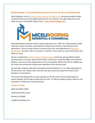 Miceli Roofing  A Trusted Roofing Partner for Over 30 Years in Rhode Island
