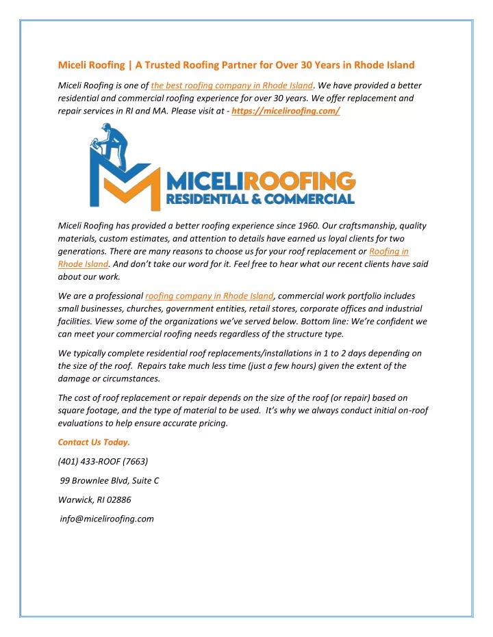 miceli roofing a trusted roofing partner for over