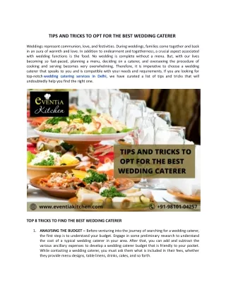 TIPS AND TRICKS TO OPT FOR THE BEST WEDDING CATERER