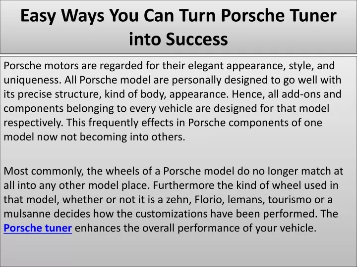 easy ways you can turn porsche tuner into success