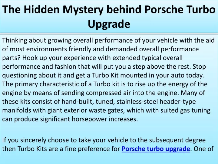 the hidden mystery behind porsche turbo upgrade