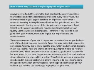 How To Score 100100 With Google PageSpeed Insights Tool