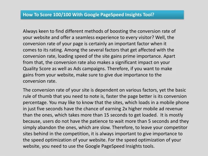 how to score 100 100 with google pagespeed