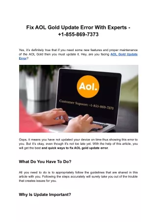 Fix AOL Gold Update Error With Experts -  1-855-869-7373