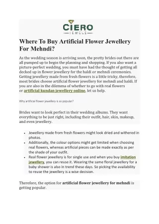 where to buy artificial flower jewellery
