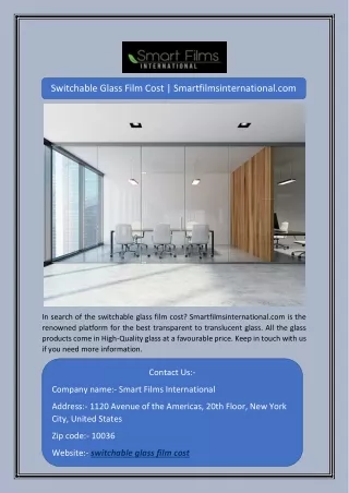 Switchable Glass Film Cost | Smartfilmsinternational.com