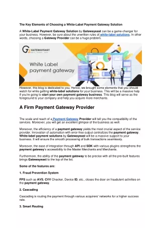 The Key Elements of Choosing a White-Label Payment Gateway Solution