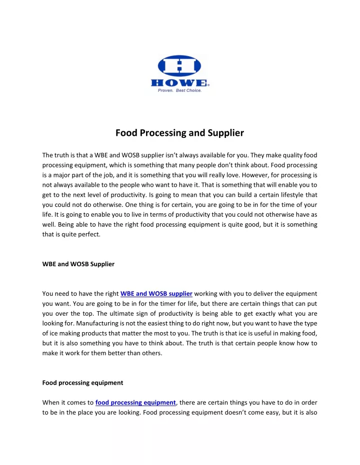 food processing and supplier