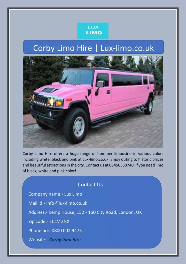 corby limo hire lux limo co uk