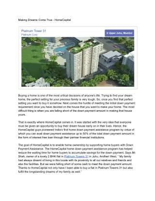 making dreams come true homecapital