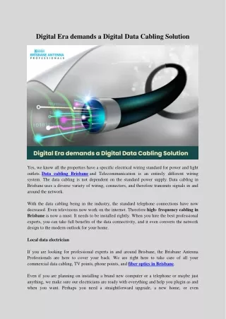Digital Era demands a Digital Data Cabling Solution
