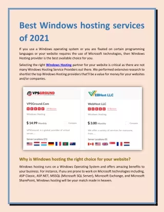 best windows hosting services of 2021