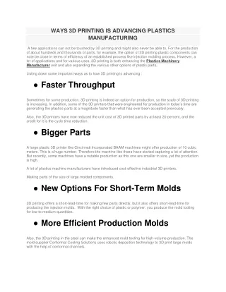 WAYS 3D PRINTING IS ADVANCING PLASTICS MANUFACTURING