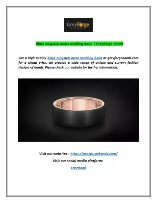 Black tungsten mens wedding band | GreyForge Bands